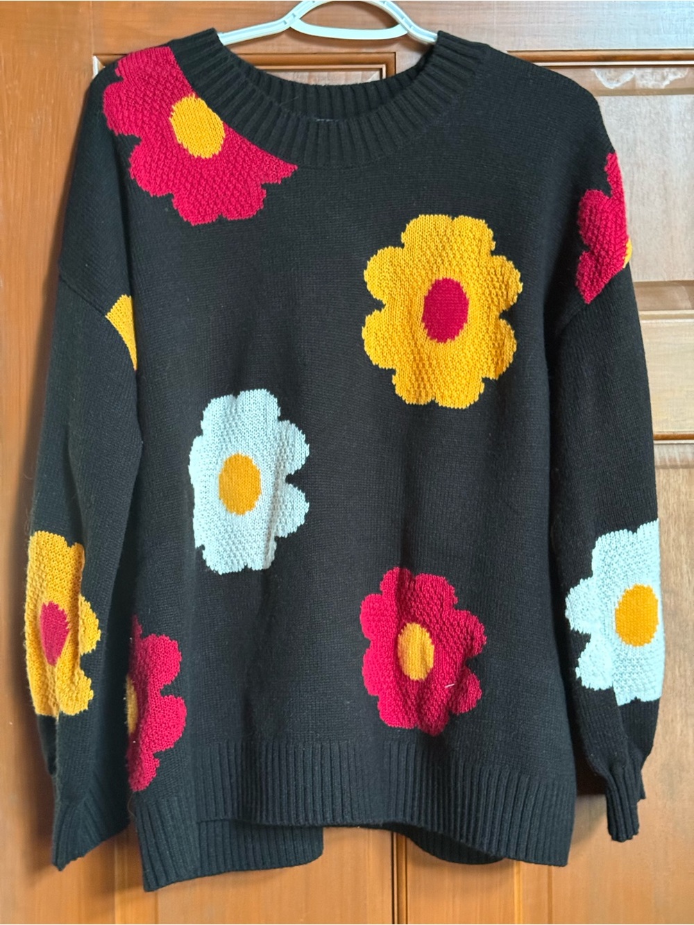 torrid Black Knit Sweater with Yellow, Red & Light Blue Floral Design size L